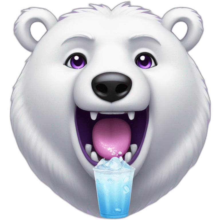 Happy Male Anthro polar bear purple eyes, drinking soda emoji