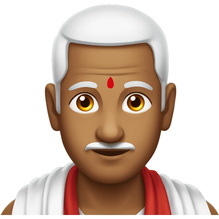 
A muscular South Indian Brahmin priest with a Thenkalai namam (a vertical white line with a red base) adorning his forehead, exuding strength and spiritual intensity. emoji