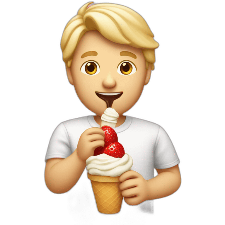 Blond man eating Italian icecream vanilla strawberry emoji