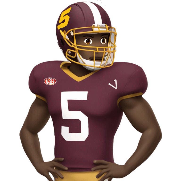 football player, wearing maroon and gold jersey, number 5 emoji