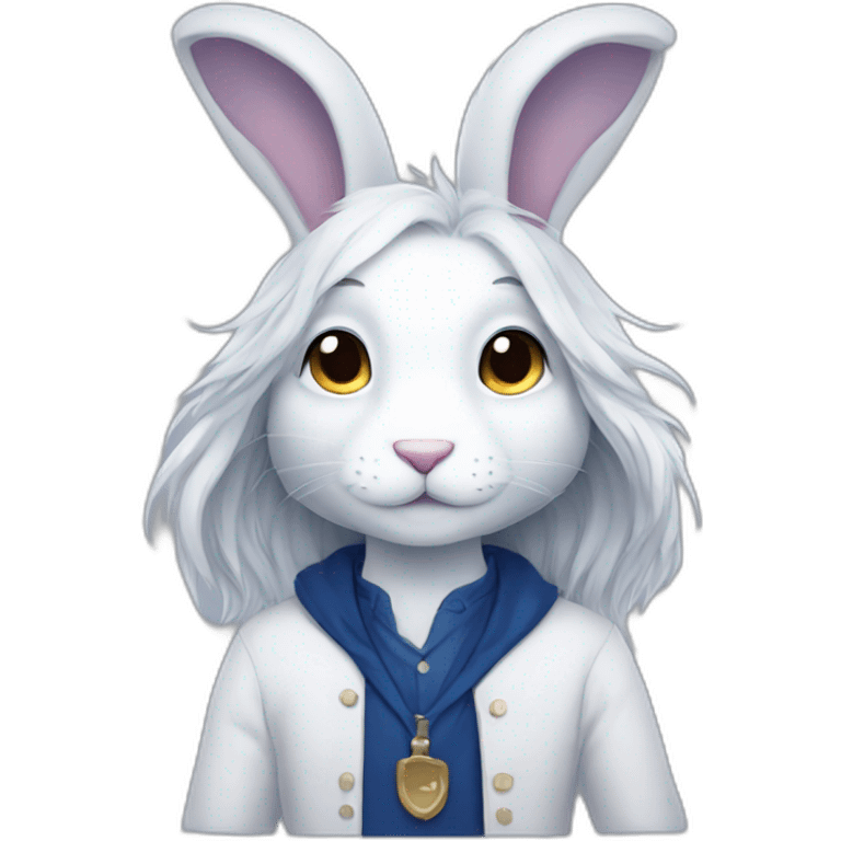 Male Anthro white rabbit with long dark blue hair emoji