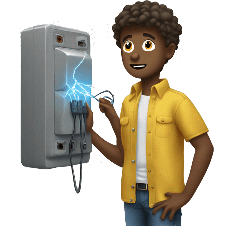 A boy is struggling with how electric current works. emoji