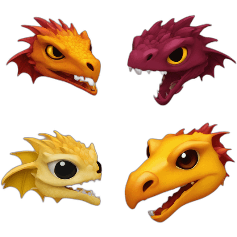 burgundy dragon with an eye yelllow another burgundy and an oriole emoji