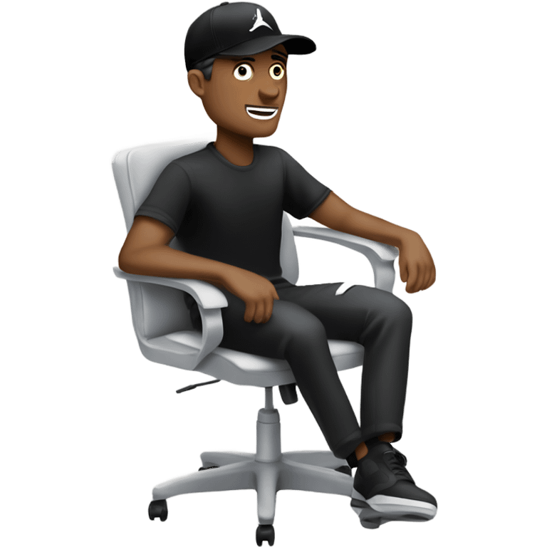 White guy in black Nike hat sitting in a office chair with feet up emoji