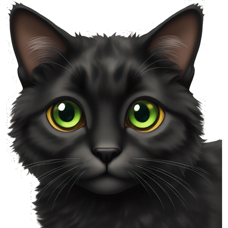 fluffy black tortoiseshell cat with green eyes and large pupils emoji