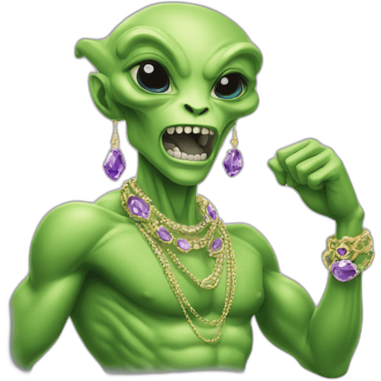 alien flexing with jewelery emoji