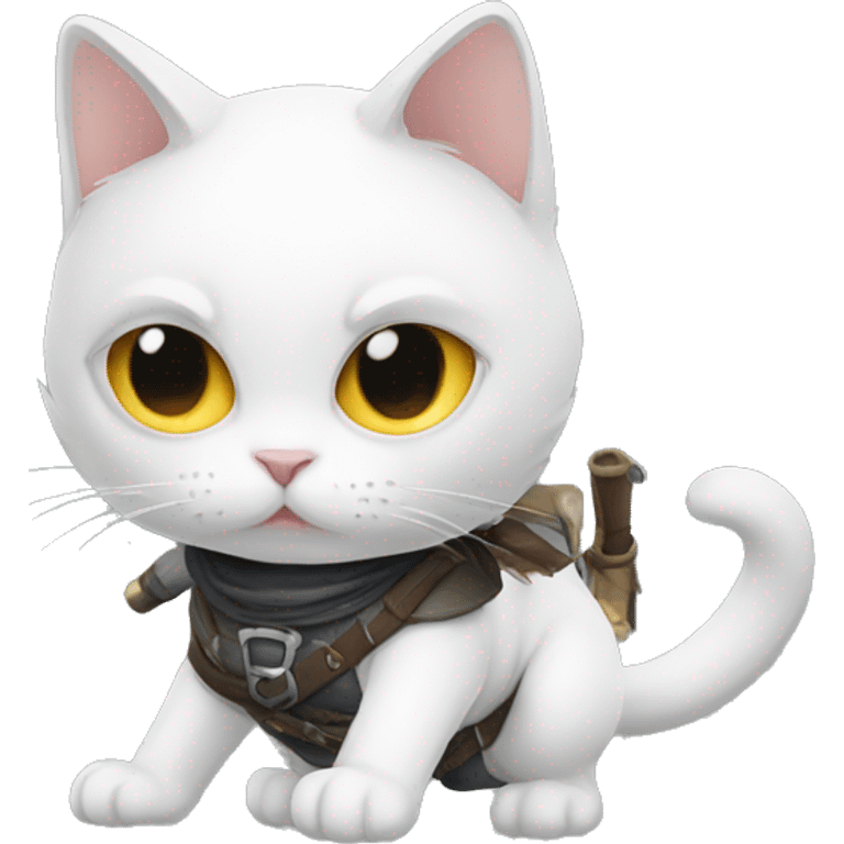 white cat dressed as a rogue assasin emoji