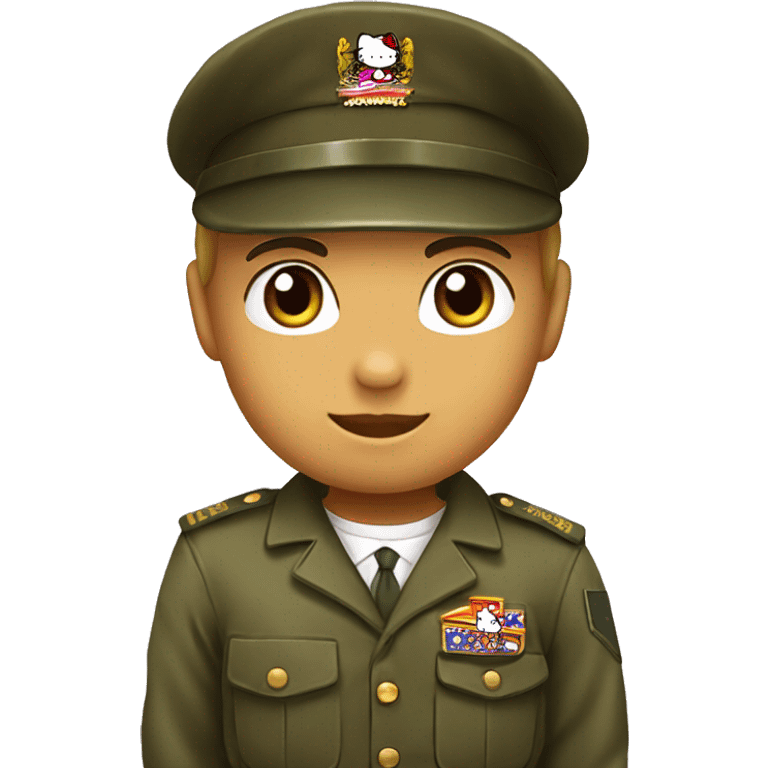 Hello kitty; tanned boy hello kitty in military uniform emoji