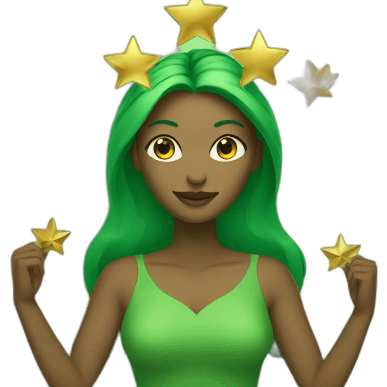 Green women holding three gold stars above head emoji