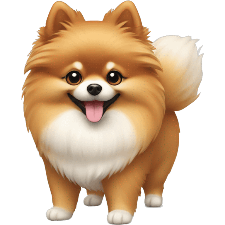 Pomeranian color rojo con el pecho blanco sonriendo  emoji