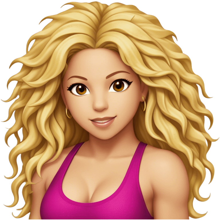 Cinematic Realistic Shakira Portrait Emoji, depicted as a dynamic charismatic pop icon with energetic movement and expressive features, rendered with vibrant textures and dynamic modern lighting that captures her global appeal. emoji