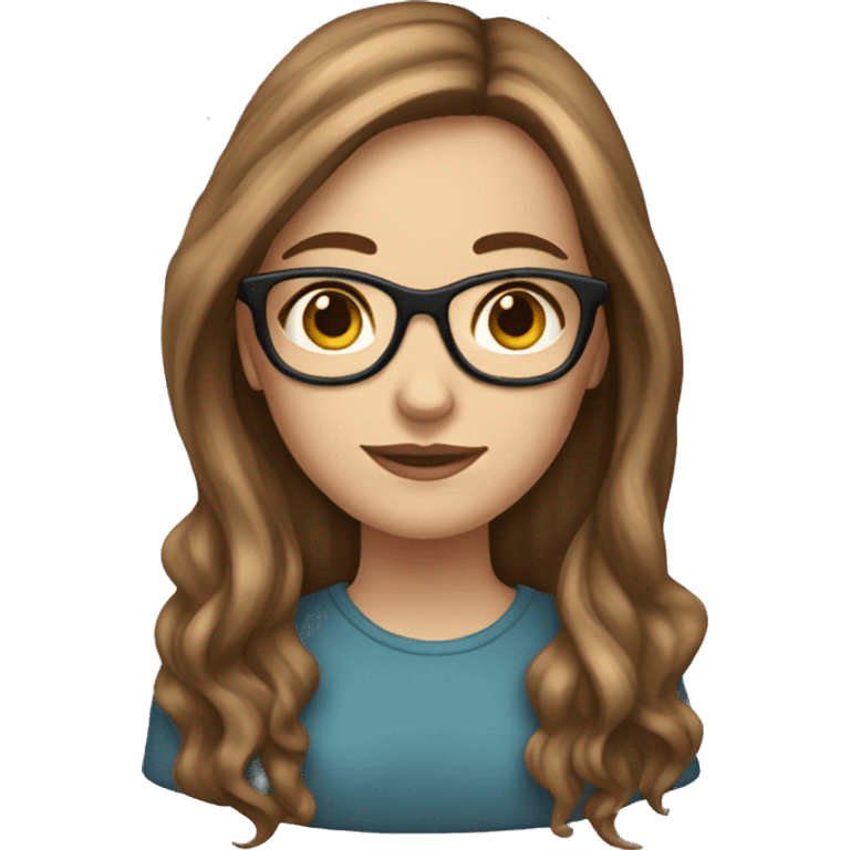 white girl with long brown hair with highlights and wearing eyeglasses emoji