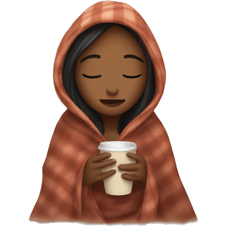 girl inside a blanket sipping coffee eyes closed emoji