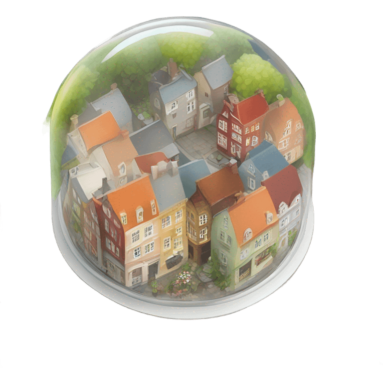  circular glass dome with March small town inside very pretty emoji