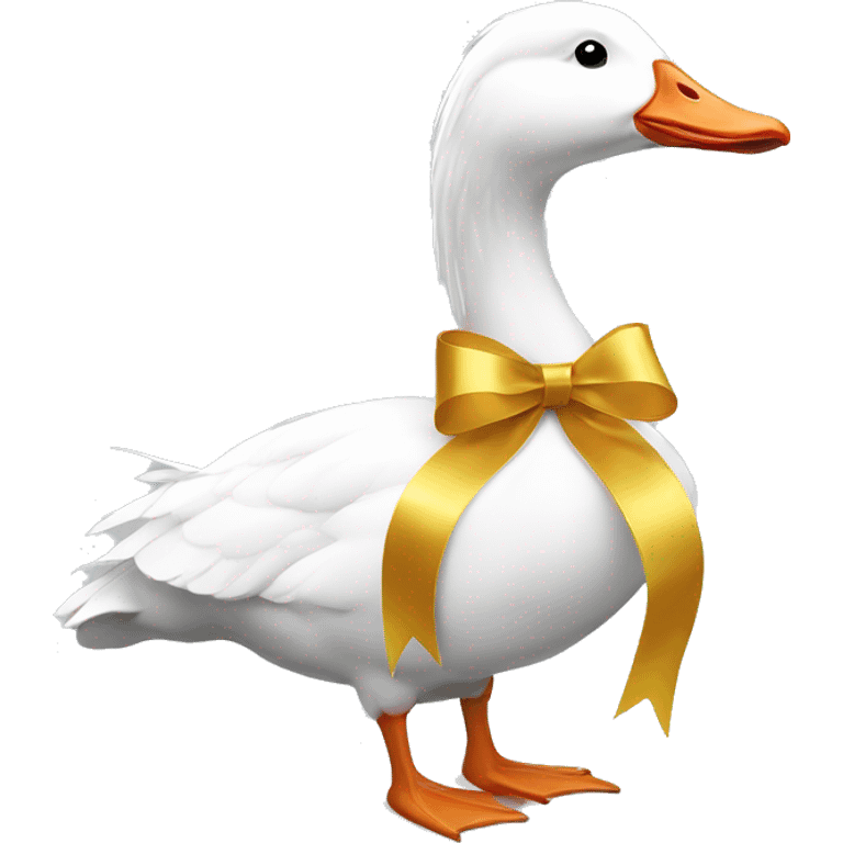 White goose and golden ribbon emoji