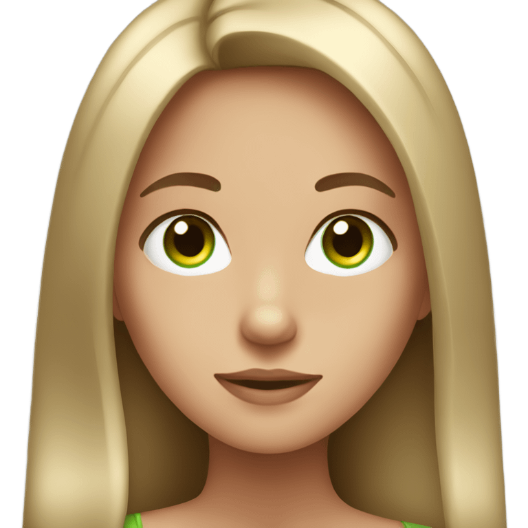 Clean Girl with brown long straight hair and green eyes  emoji