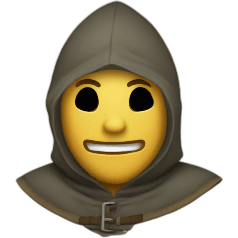 medieval saboteur laughing and escaping, hooded emoji