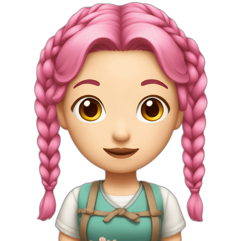 Pink-haired Asian girl with braided pigtails emoji