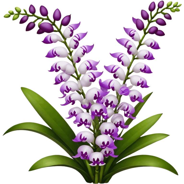 big bouquet white purple Rhynchostylis Orchid, stem, leaf, luxuriant emoji