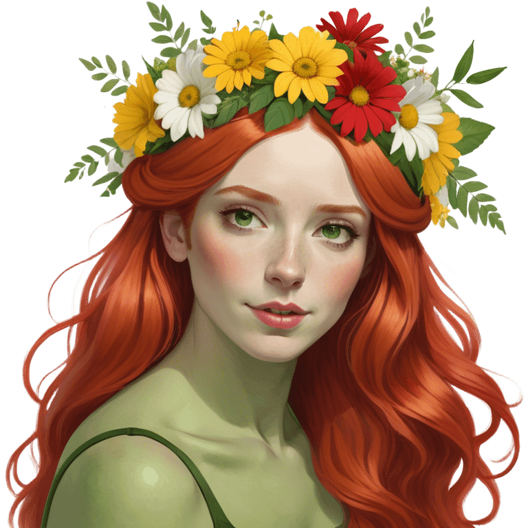 Realistic Long Red haired white woman with flowers in her hair  emoji