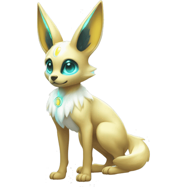 Shiny White Angelic Electric Albino Umbreon. cyan eyes and cyan markings. Golden Anubis-rings. full body emoji