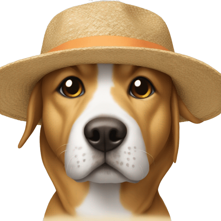 Dog wearing at hat on a beach emoji