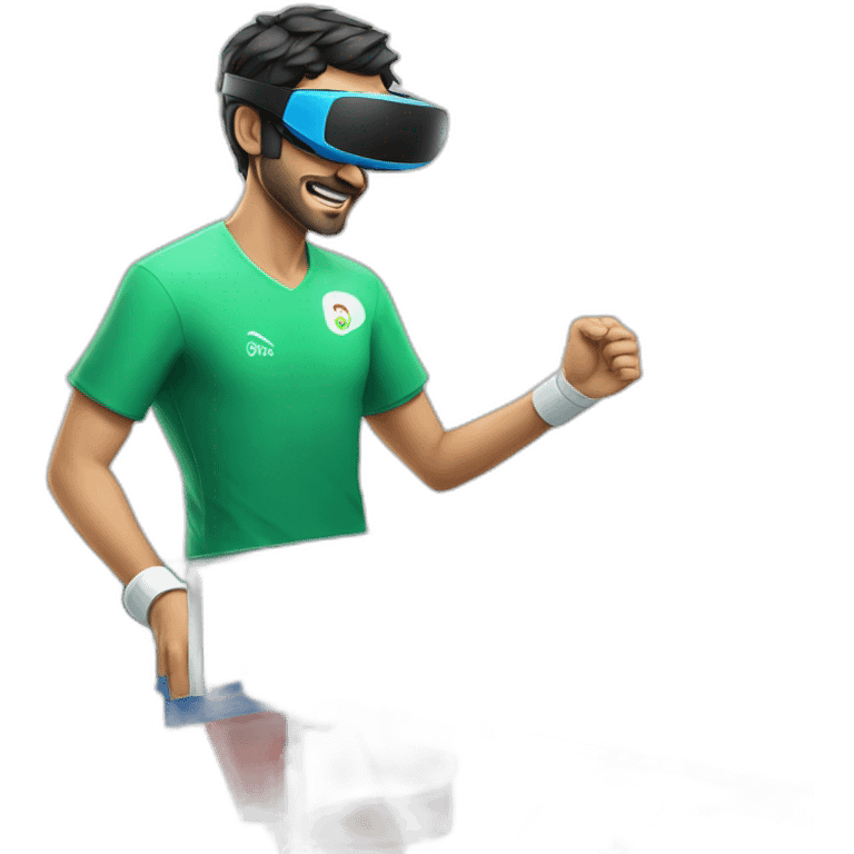 young iranian man playing table tennis while wearing a vr headset emoji