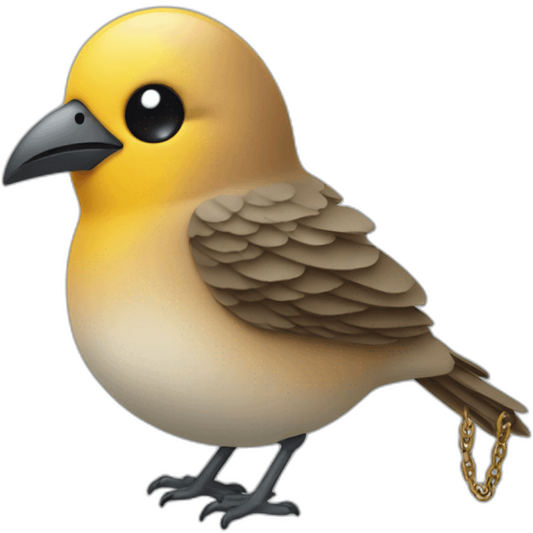 a bird with a chain and a microphone in Its hand emoji