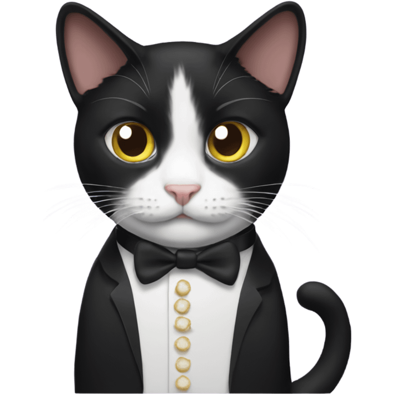 Tuxedo cat with cat food emoji