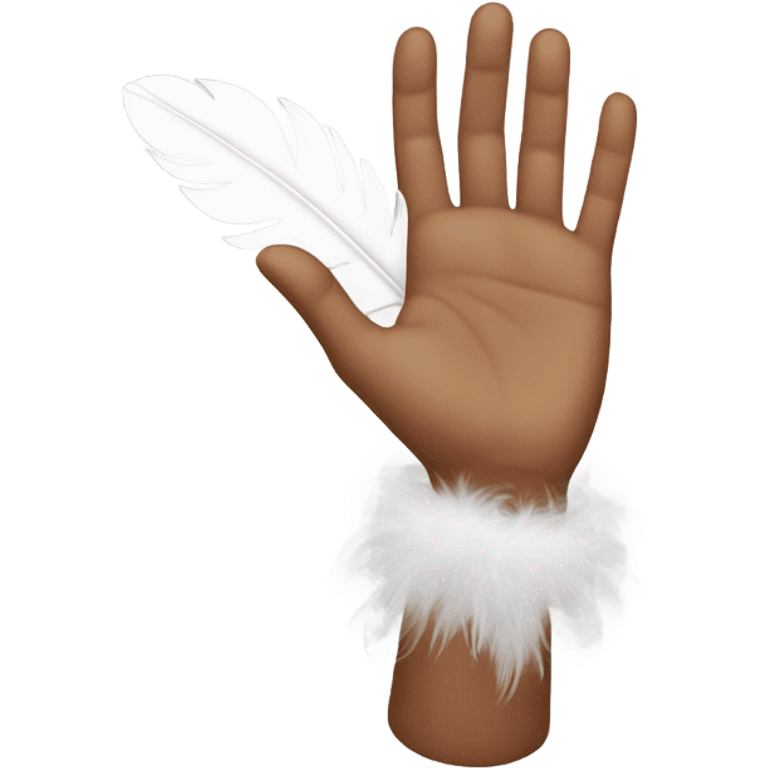 brown hand and a white feather flies above it emoji