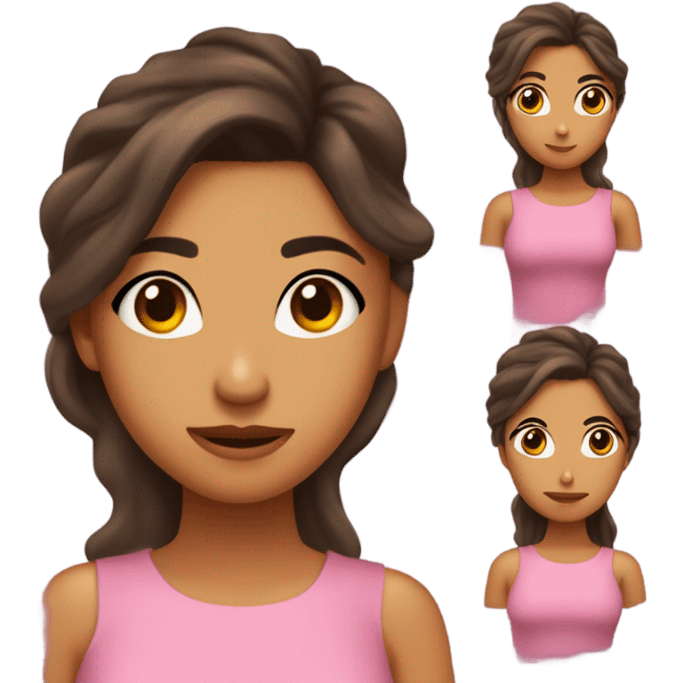 chica cabello castaño, ojos marrones, tez clara, vestido rosa, diferentes expresiones  emoji