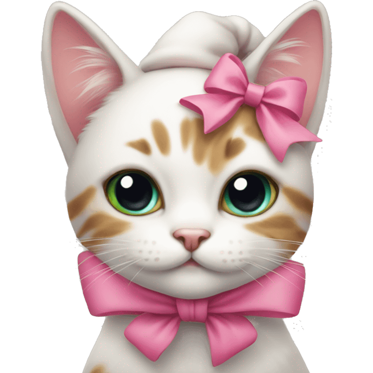 Cute Christmas cat with a pink bow on ear emoji