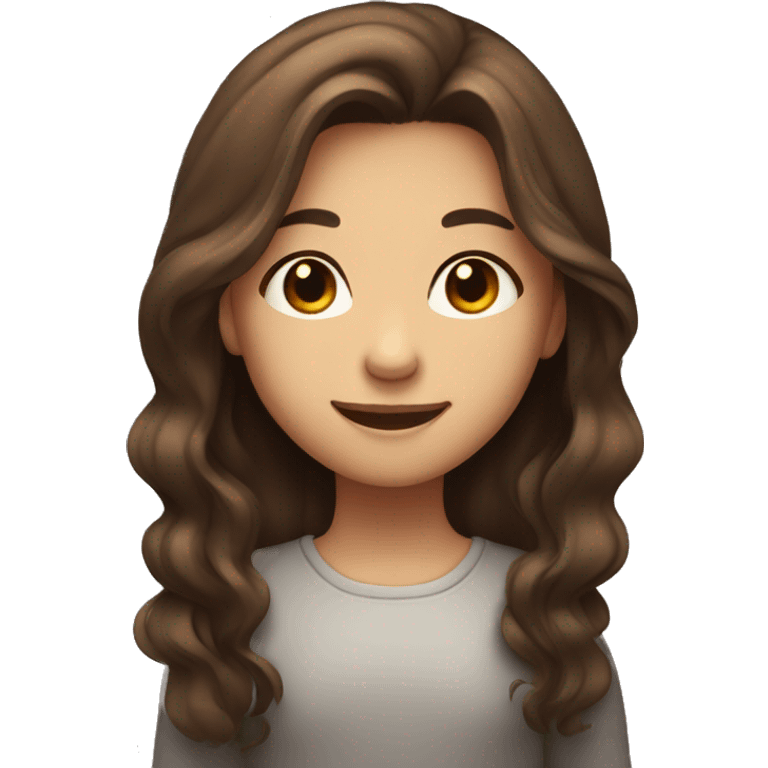 smiling girl with long brown hair and dark eyes with cute round ish  face  emoji