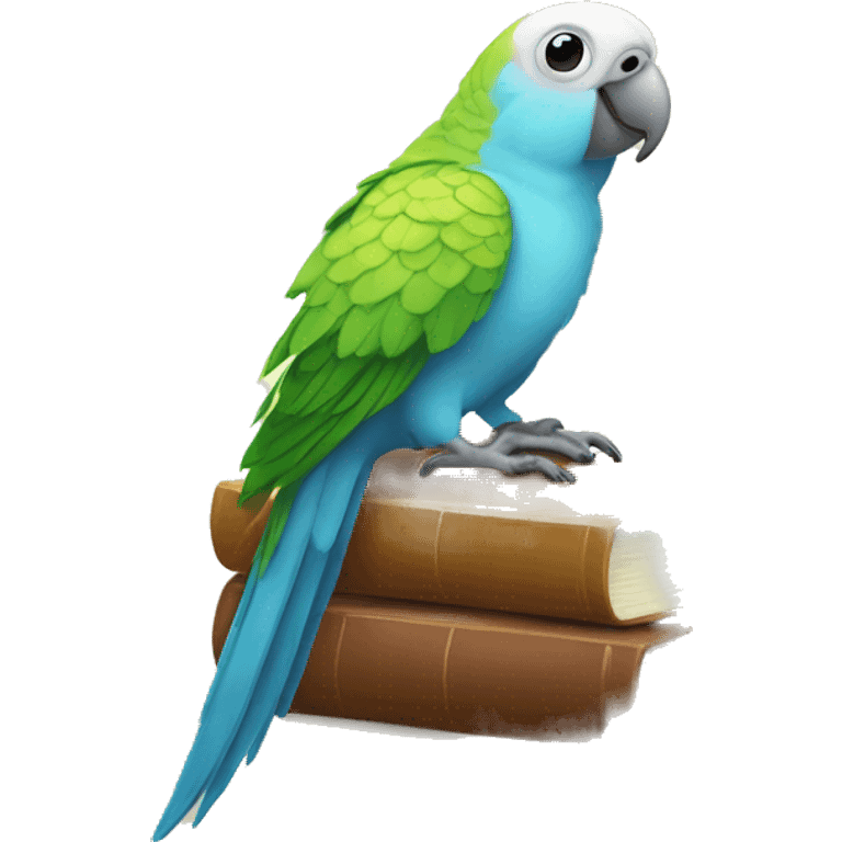 parakeet with giant book emoji