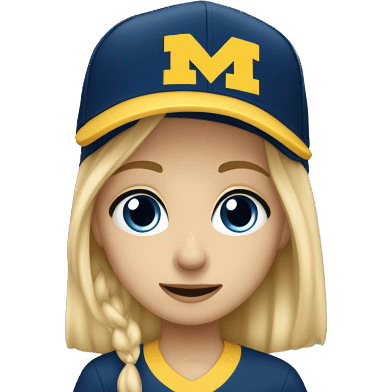 Blonde girl with blue eyes crying wearing University of Michigan hat emoji