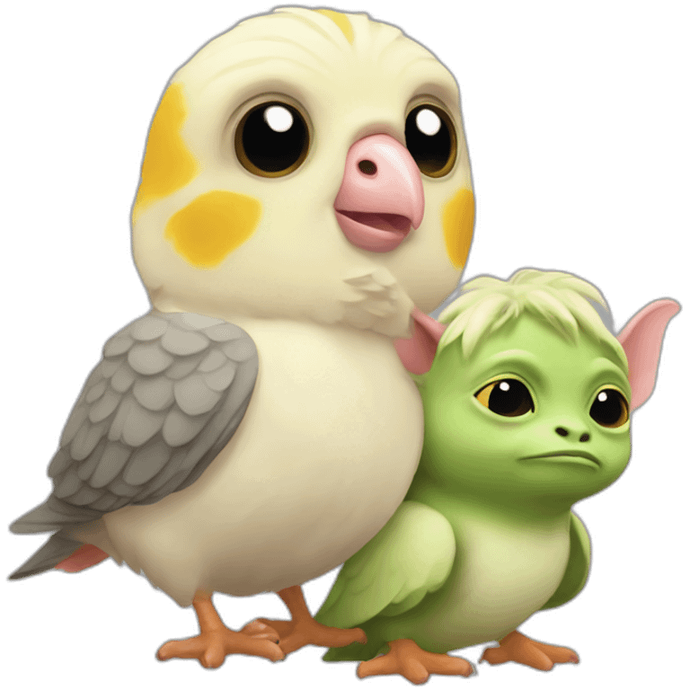 cockatiel with yoda with pig emoji