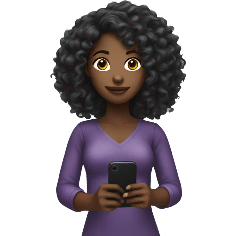 Black girl with long curly hair holding a phone  emoji