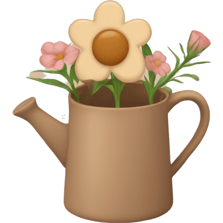 there is a pot in pastel brown colors and a flower in it emoji