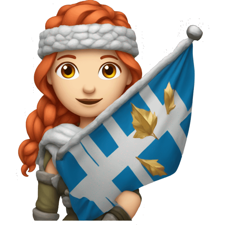 female winter mountaineer red hair holding greek flag emoji