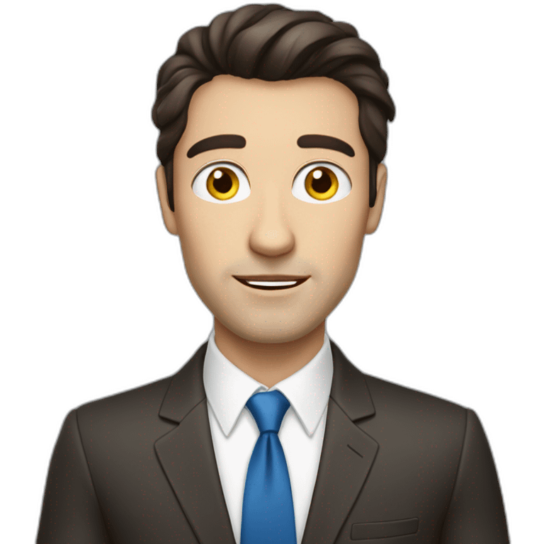 spirited man with Ukrainian blue eyes, dark brown hair in a business suit emoji