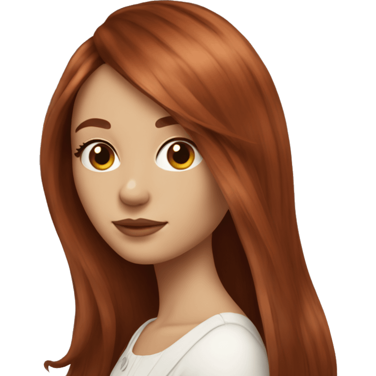 beautiful girl with long red brown hair and curtain bangs emoji