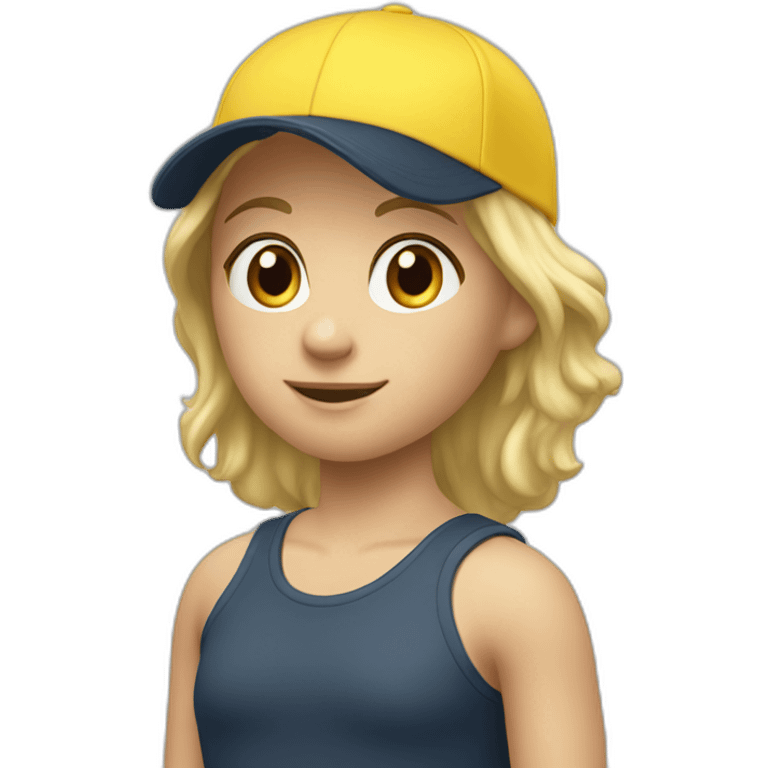 Short blond hear with fischer cap and sport wear emoji