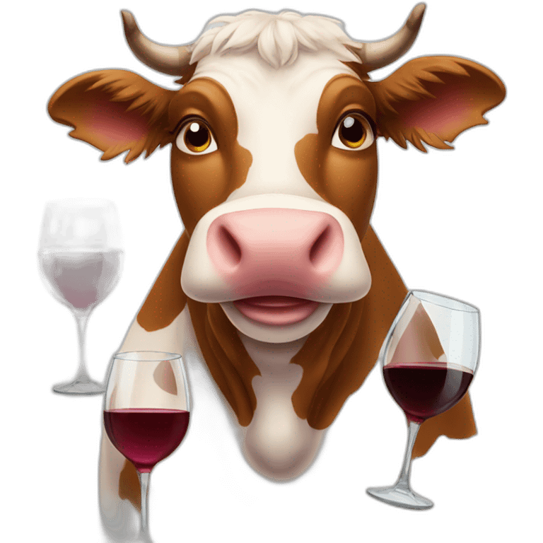 Three smiley cows with three glasses of wine emoji