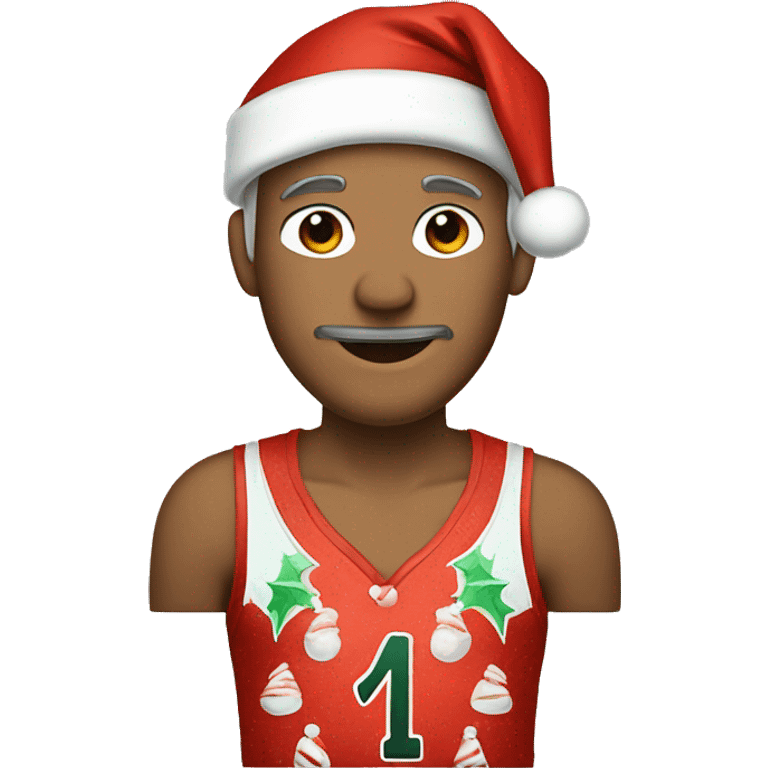 white basketball coach with Christmas pjs and a santa hat emoji