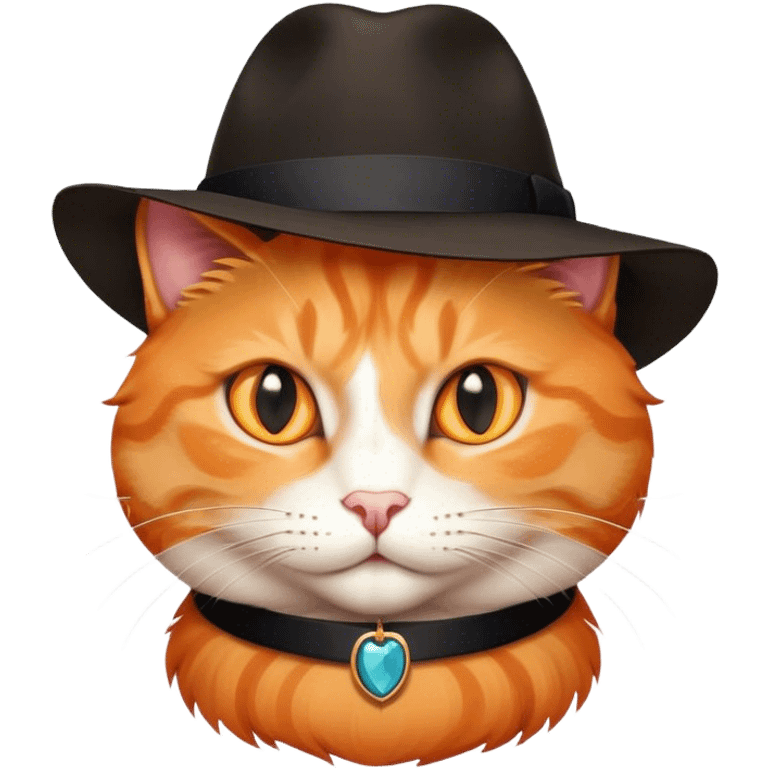 elegant orange cat with hat fedora black emoji