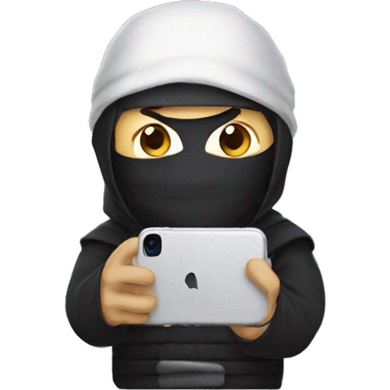 A man dressed as a ninja with an iPhone  emoji