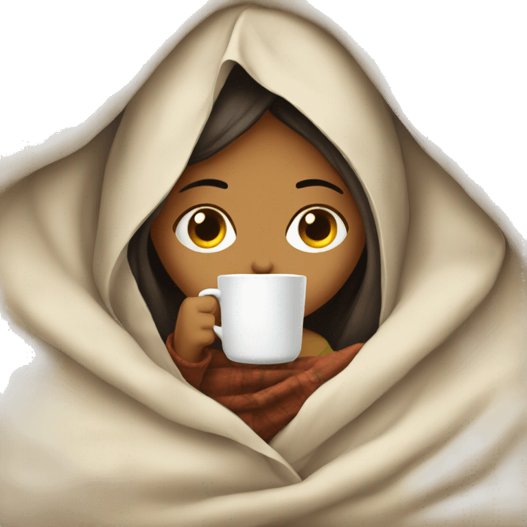 girl inside a blanket sipping coffee eyes closed emoji