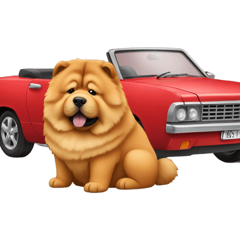 Chow Chow dog in red car emoji