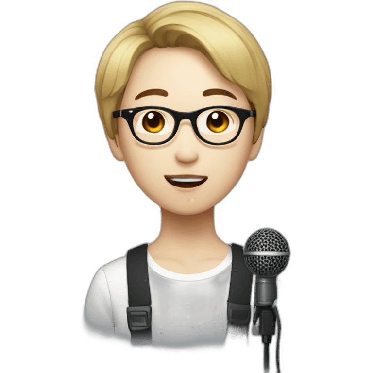 Vocalist with glasses and microphone korean short-hair emoji