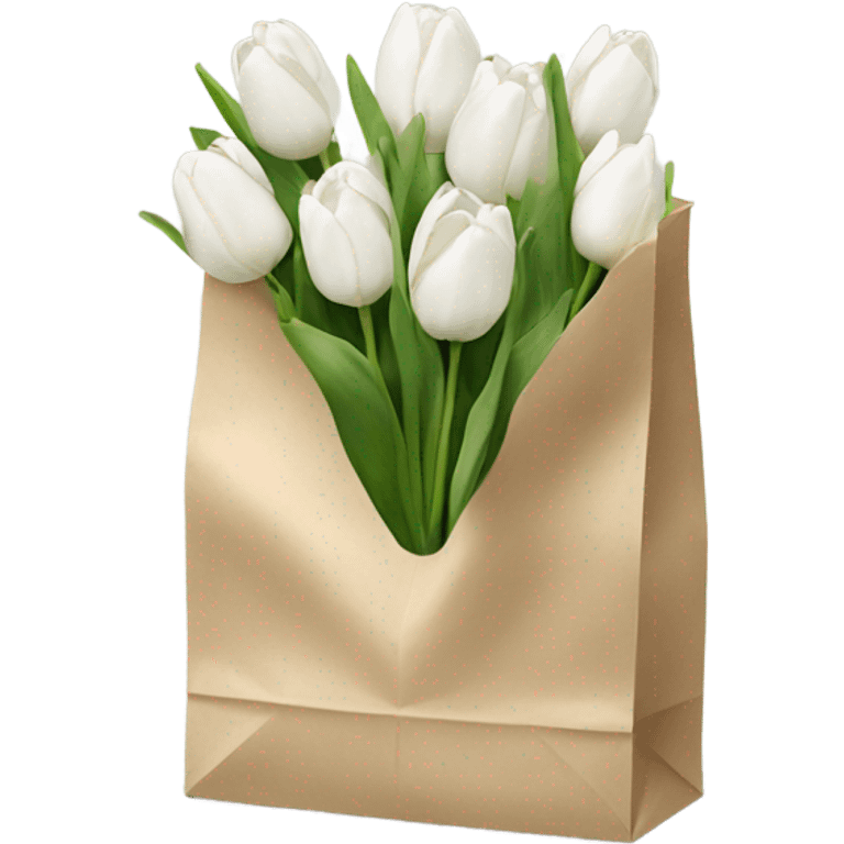 White paper bag with white tulips emoji